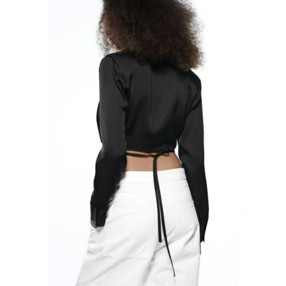 2/$30 Zara Black Satin Efect Crop Shirt Dressy Size Small - Picture 10 of 15